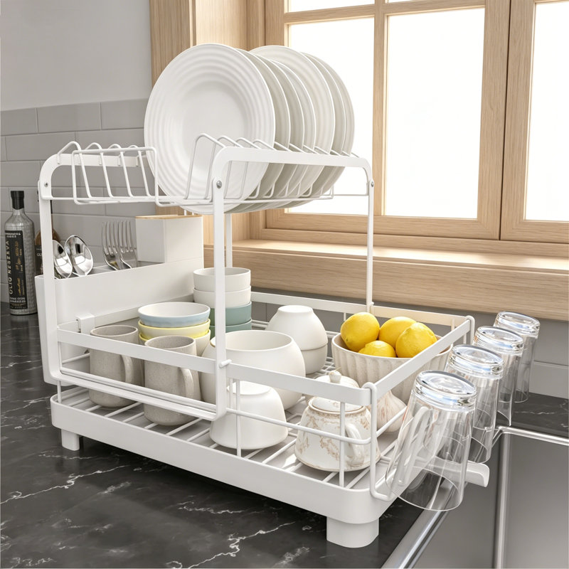 2-Tier Dish Drying Rack, Large Dish Rack, White