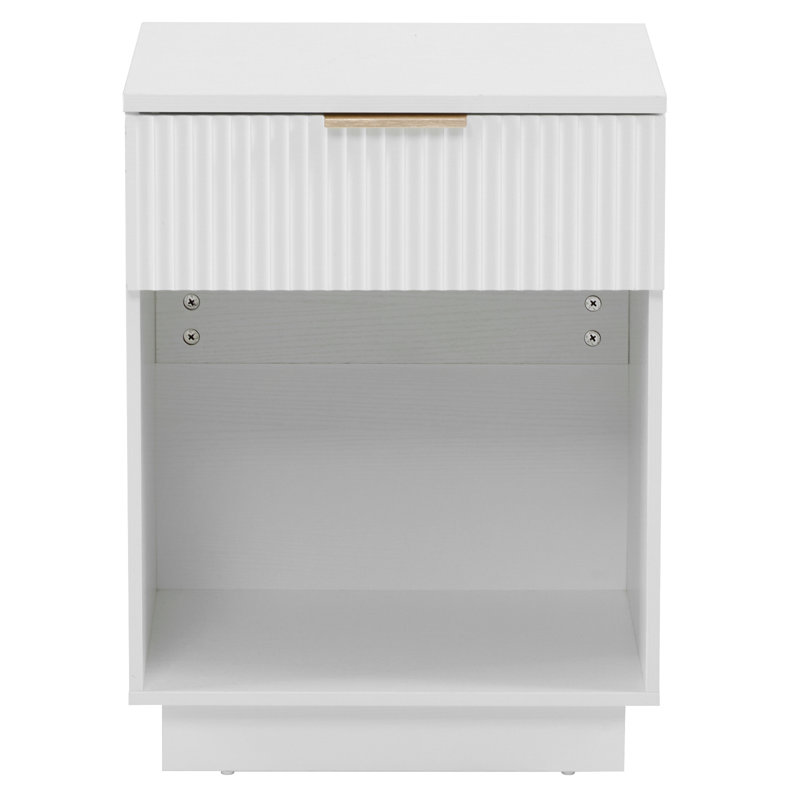 2Pc White Nightstand With One Drawer