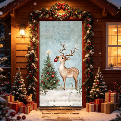 Christmas Door Tapestry Xmas Front Door Hanging Decor Holiday Party Cloth Door Curtain for Home Front Door Bedroom Wall Indoor Xmas Christmas Decor Gi