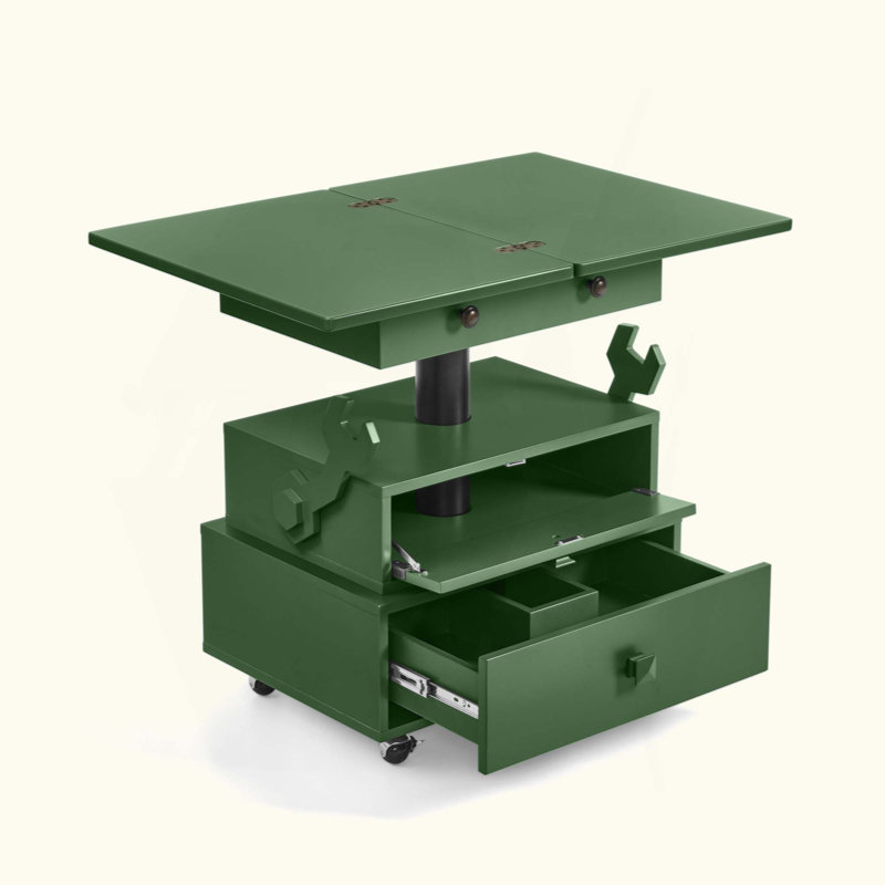 Table de bout roulante à hauteur ajustable laquée ultrabrillante avec station de charge et roues universelles avec freins, table à plateau relevable multifonctionnelle avec tiroirs de rangement pour la chambre à coucher du salon