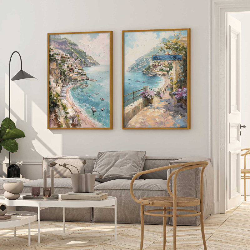 «Coastal Charm Paradise», ensemble de 2 pièces encadrées sur papier par Azure Artisanal Studio, Or poli