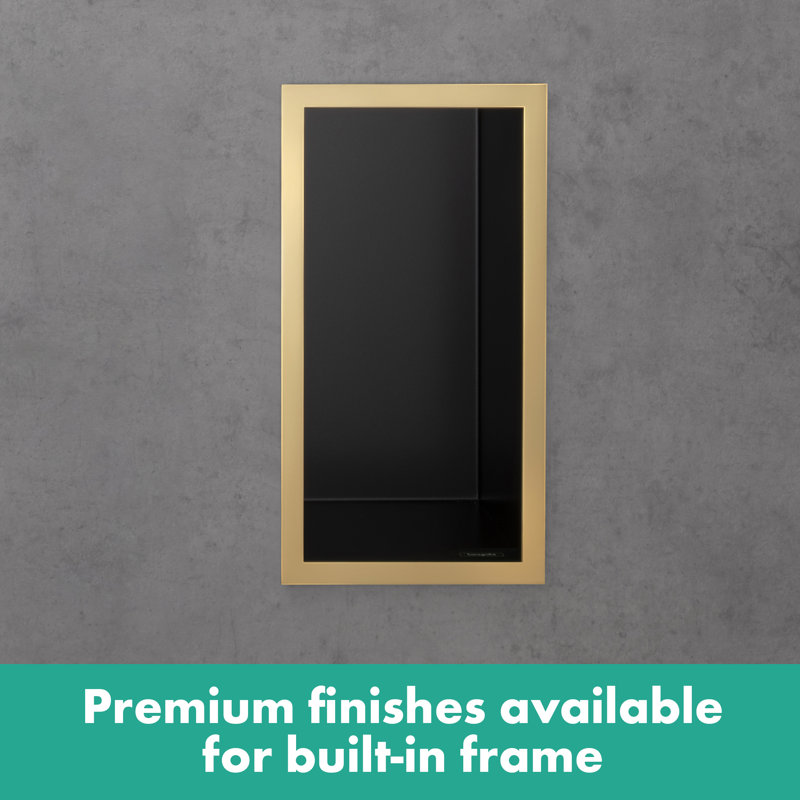 XtraStoris Individual Wall Niche Matte Black with Design Frame 15.38" x 9.5" x 4", Brushed Black Chrome
