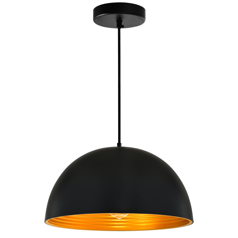 Luminaire suspendu noir 16 pouces - 1 abat-jour dôme avec intérieur bronze texturé pour la cuisine, l'îlot ou la table de salle à manger
