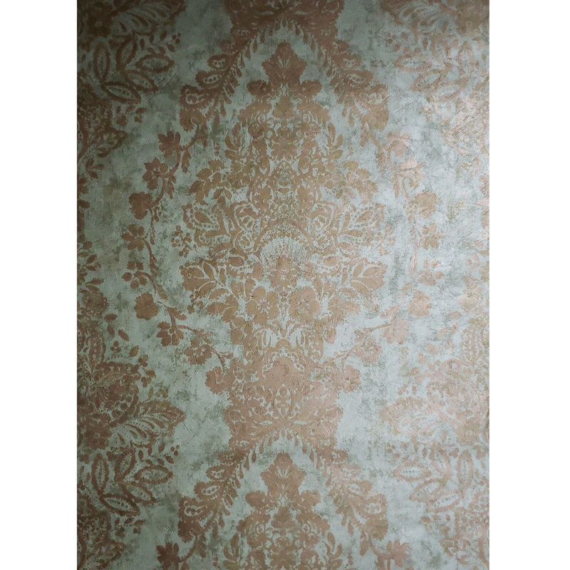 Eliazer Textured Wallpaper green Metallic bronze vintage rusted Diamond Floral damask 3D