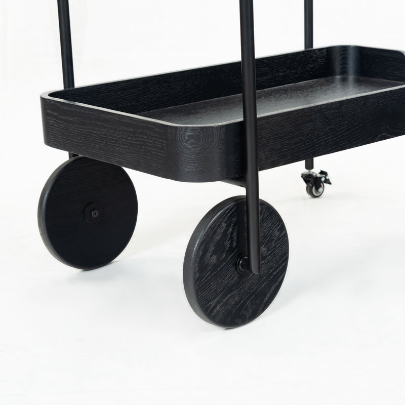 Malek Wood 2 Shelf Bar Cart, Black