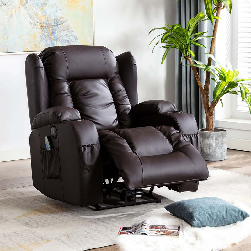 Deneishia 87cm Wide Standard Recliner with Massager, Brown, No Motion
