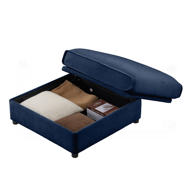 Brycen Modern Ottoman with Hidden Storage, Blue