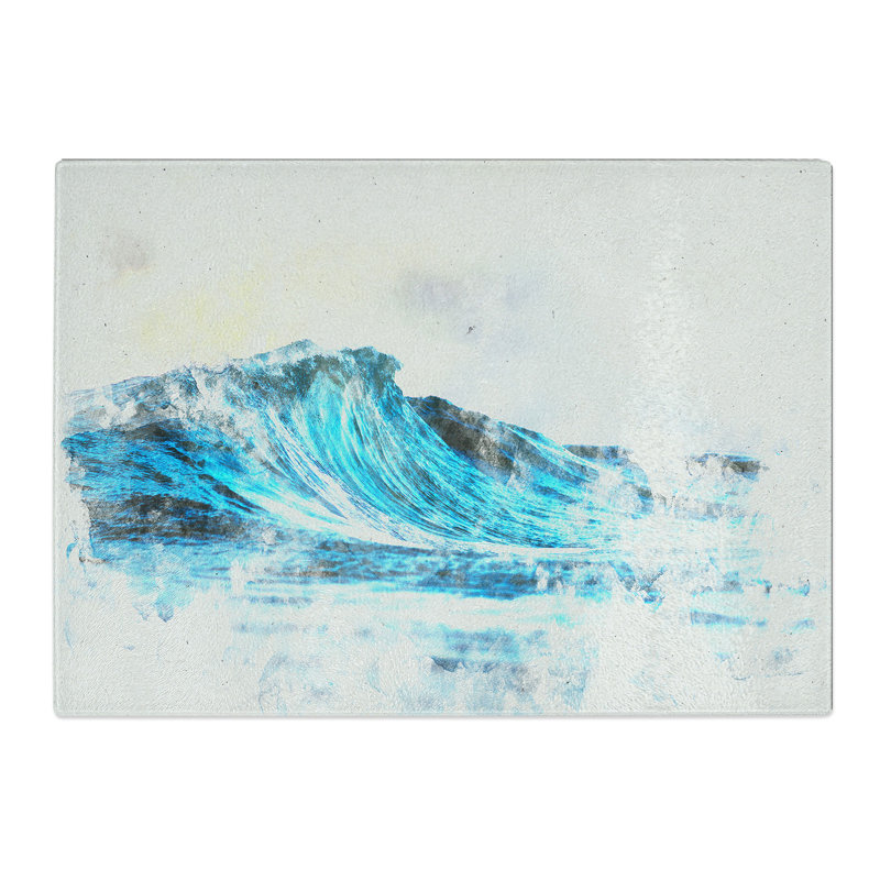 Tempered Glass Wave View Watercolour Chopping Board, 28.5 cm x 39 cm