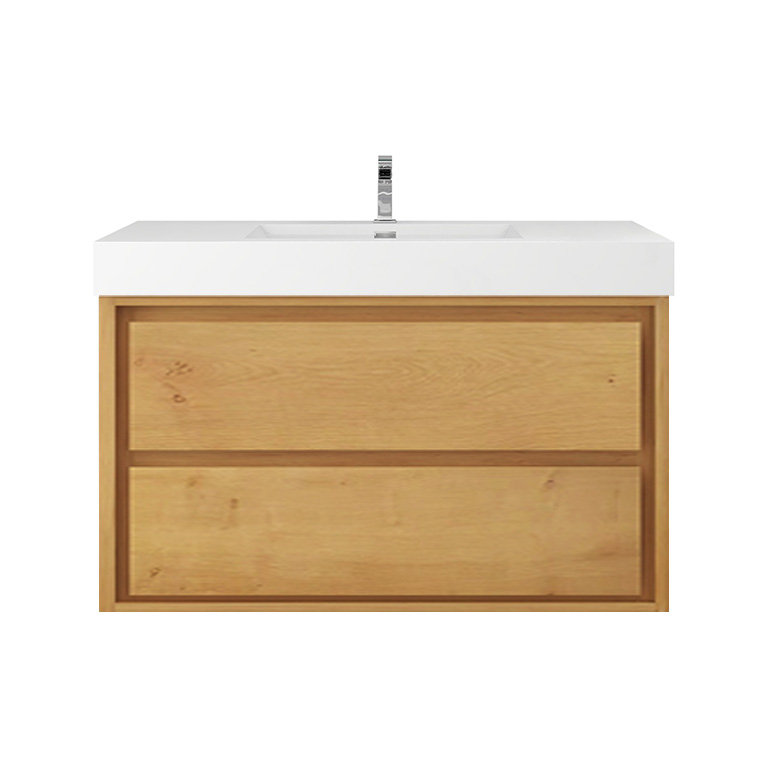 Azden 42" Wall-Mounted Single Bathroom Vanity Set, Light Oak