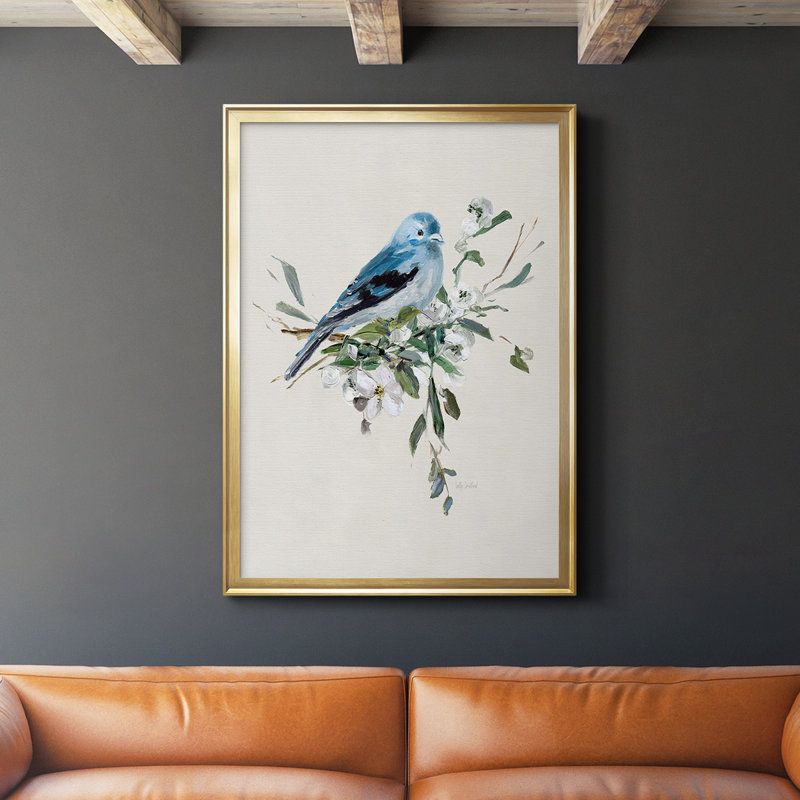 «Bluebird Happy I», toile encadrée de qualité supérieure - prête à être accrochée, Or, H 30,5 po x l 22,5 po