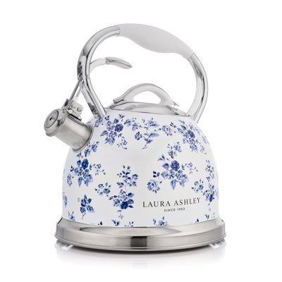 Laura Ashley China Rose Stainless Steel 2.5L Stove Top Kettle. Fast Boil Whistling Kettle for Gas Hob, Induction Hob. Silicon Coated Cool Handle Camping Kettle for Gas Stove. Compatible with Aga Stove