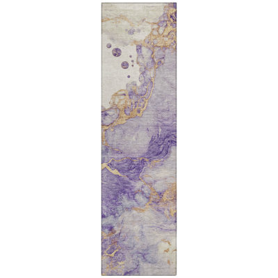 Machine Washable Indoor/Outdoor Xhevrie Purple Rug