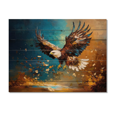 Soaring Eagle Freedom I - Modern Wooden Wall Art On Natural Pine Wood