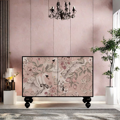 Accent Cabinet With French Romantic Swan Pattern