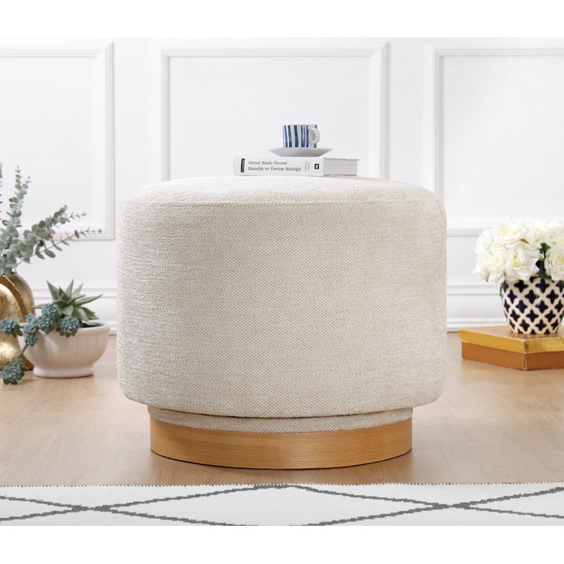 Élégant pouf rotatif à 360 °, couleur crème, 21,7 po x 16,9 po x 21,7 po | 100% coton, éponge dure moyenne (environ 2,4 pouces d'épaisseur), pieds en bois de chêne durable | Parfait pour le salon, la chambre à coucher et les décors modernes