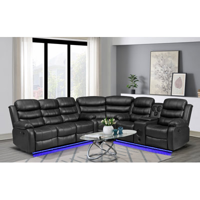 Bracyn 3 - Piece USB Vegan Leather Reclining Sectional with Sound System