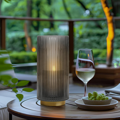 Aybars 10" Ribbed Glass Hurricane Table Vase (Smoke Gray)