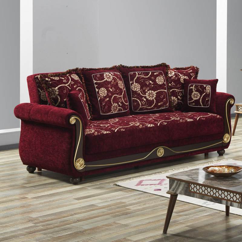 Burgundy Twin Fabric Sofa Bed with Hidden Storage