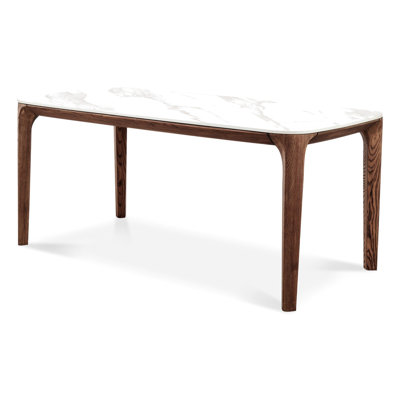 Rectangular 5.9ft Dining Table With Unique Ceramic Tabletop And Walnut - Stained Solid Ash Wood Frame, Lightweight, Hygienic, Waterproof, Frost , , Sc