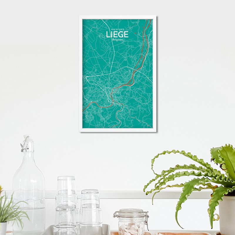 «Liege City Map», impression, H 17 po x l 11 po, Vert / brun