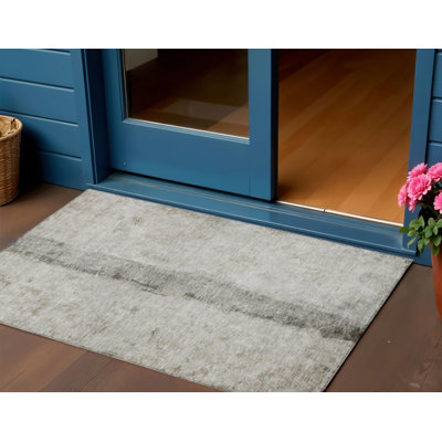 Tapis extérieur lavable abstrait beige et gris taupe 3 pi x 5 pi
