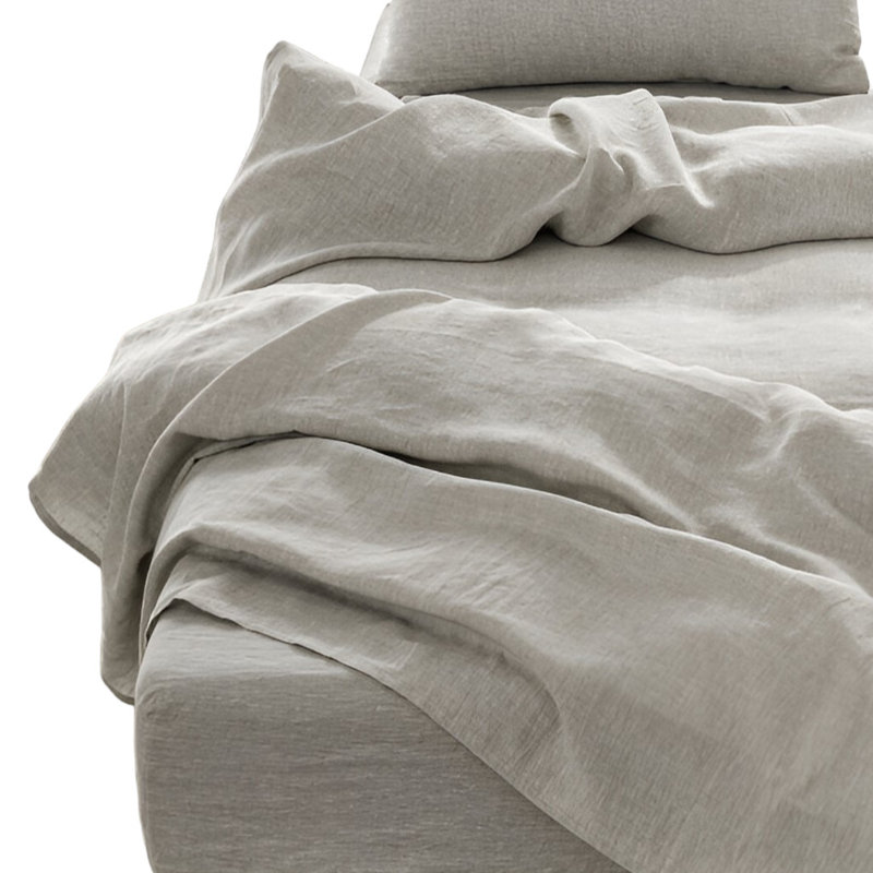 Four Piece Light Gray Linen Sheet Set, Queen Sheet Set