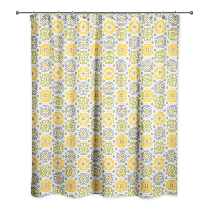 Rideau de douche simple fleurs Hansley, Jaune