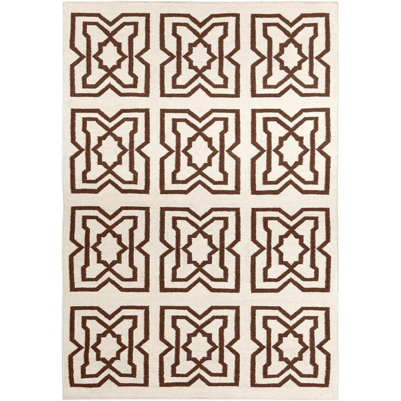 Tapis d'intérieur tissé à plat à motif géométrique réversible brun moka Hummel, 5 pi x 7 pi