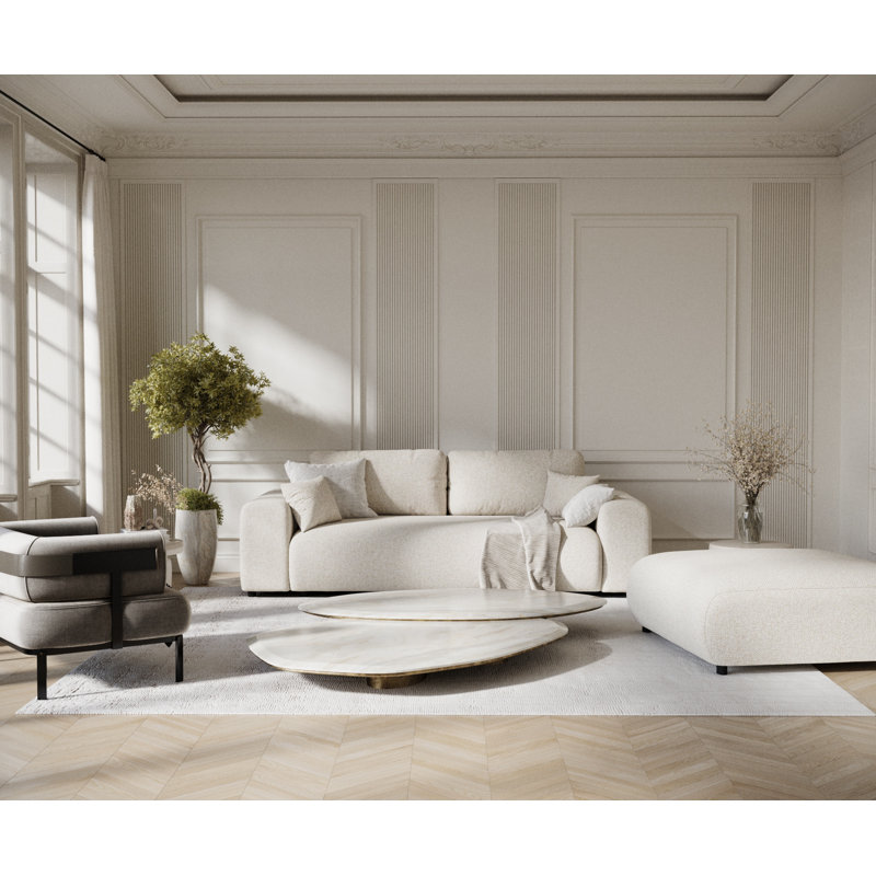 Three-seater square arm sofa, Cream Boucle
