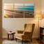 Plage, coucher de soleil doré, plage, vagues, océan, ciel, sable, ensemble de 3 impressions sur toile-879369422