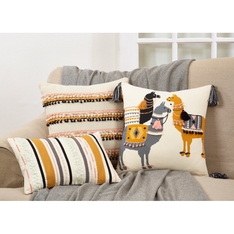 Llama Pack Embroidered Square Throw Pillow with Tassels