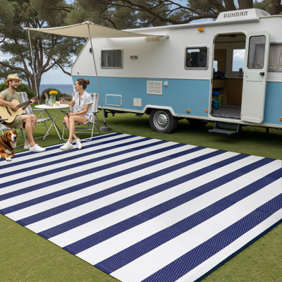 Classic Blue & White Striped Outdoor Area Rug