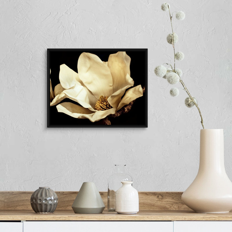 «Buttercream Magnolia I», art mural sur toile, H 14 po x l 11 po x P 1,75 po, Cadre noir