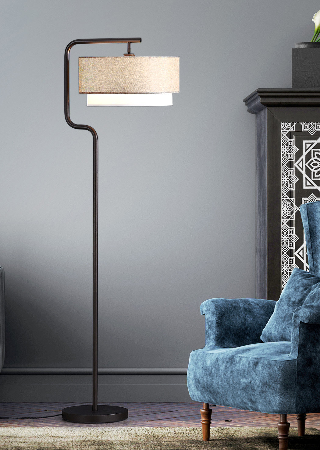 Mercer41 Taniusa 63"H Metal Floor Lamp | Wayfair | Dark Bronze Finish, Brown White Shade