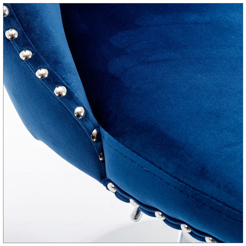 2PCS Velvet Swivel Tufted Back Barstools With Metal Silver Base, Blue