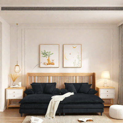 Modern Corduroy Chaise Lounge Sofa for 2, Adjustable Backrest with 4 Reclining Positions, Soft Foam Cushions, Solid Wood Frame, Double Lounge Couch for Living Room, Bedroom, Apartment