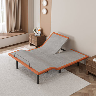 Adjustable Bed Frame With Split Head Design, Dual Head Control & Unified Foot Lift, Wireless Remote, Zero Gravity, Massage, USB Ports, E3000 Series Sunset Orange