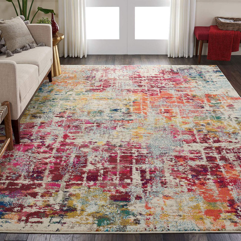 Pink Multi Rug, Stain Resistant Graphics Rug, Thick Abstract Rug, Pink Multi Modern Rug For Bedroom, Round 160 cm