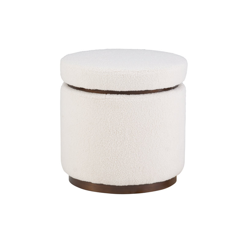 Thurleigh Round Sherpa Ottoman with Storage, Cream Performance Sherpa