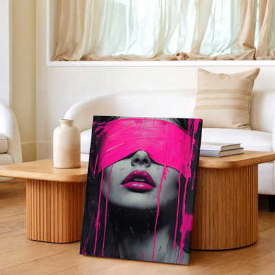 Abstrait, femme, portrait, yeux bandés, lèvres, graffiti, impression sur toile, abstrait moderne, rose, décoration de la maison, salon, bureau, couloir, galerie