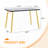 Modern Minimalist Glass Dining Table with Marble Texture & Gold Legs-188619244