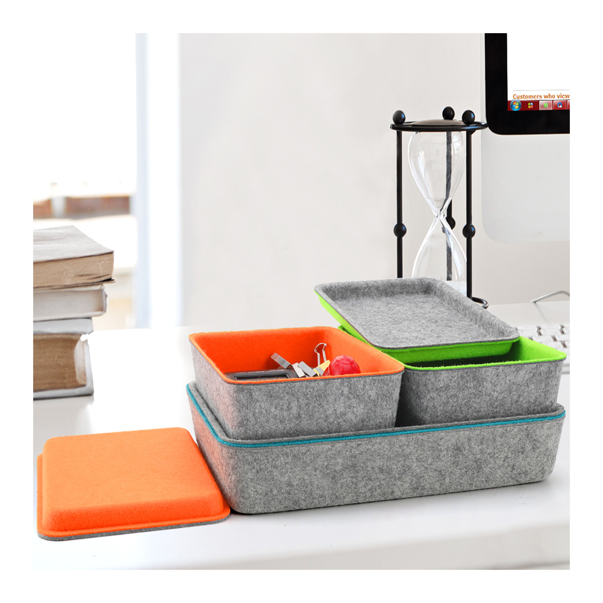Anadelia Felt Desk Organizer Set, Orange + Green + turquoise
