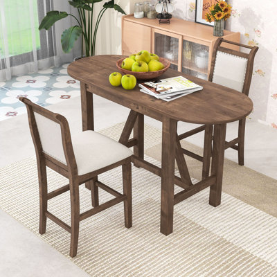 Ensemble de salle à manger à hauteur de comptoir 3 pièces Shilonda, table en bois avec 2 chaises rembourrées en lin