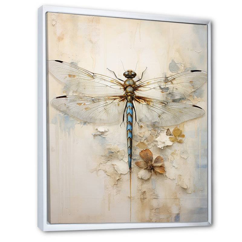Libellule délice III - Libellule, art sur toile, H 44 po x l 34 po x P 1,5 po, Cadre flottant blanc