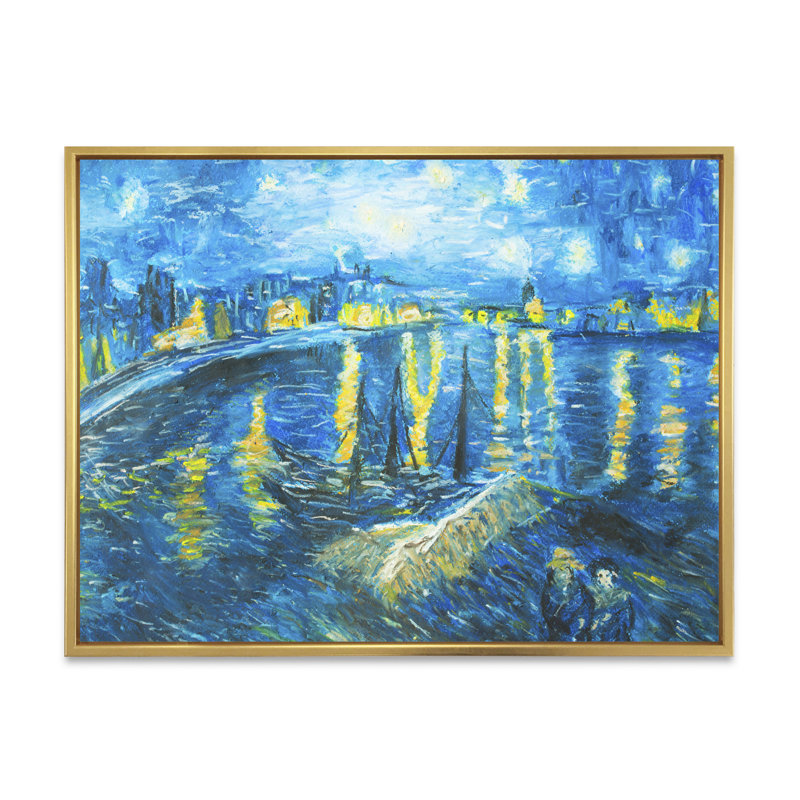 Van Gogh Style - peinture sur toile, H 16 po x l 32 po x P 1 po, Cadre flottant doré
