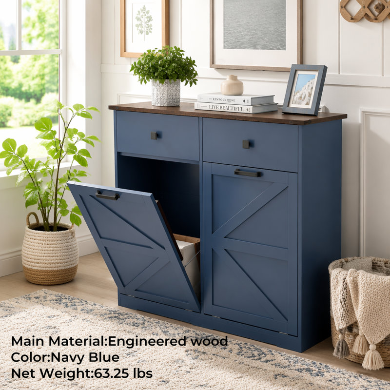 Armoire de tri de lessive, poubelle basculante, Bleu marine antique