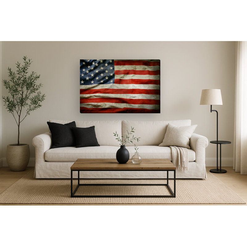 «Rustic Flag», art mural sans cadre, Blanc / or / beige