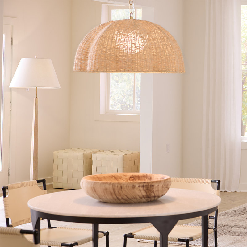 Rosemary 1-Light Natural Palm Leaf Pendant, Large, Small