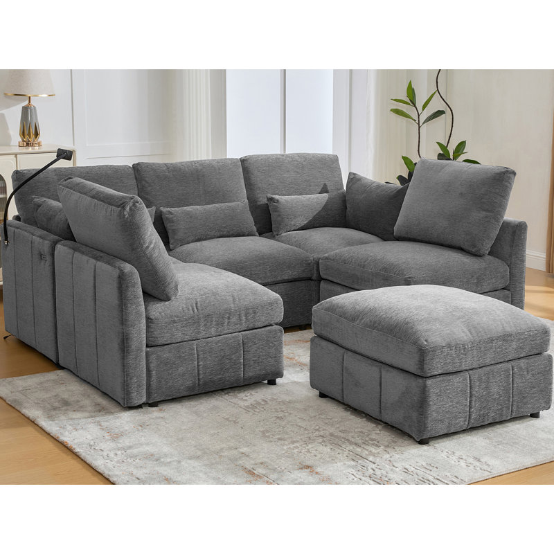 Canapé modulaire en chenille, Gris chenille