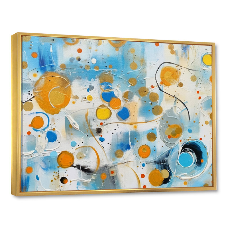 «Teal» blanc et or, abstrait Combat IV sur toile, Cadre flottant doré, H 12 po x l 20 po x P 1 po